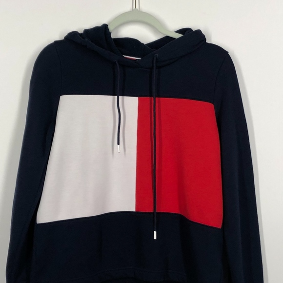 Tommy Hilfiger Blue Red White Colorblock Hoodie - Picture 3 of 7